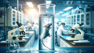 rat struggling to swim in a beaker of water